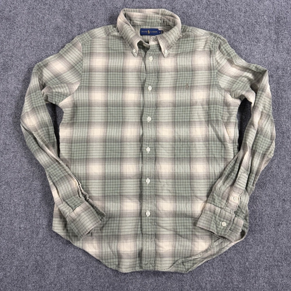 Ralph Lauren Flannel Shirt Mens Large Plaid Pony‎ Slim Fit Button Down